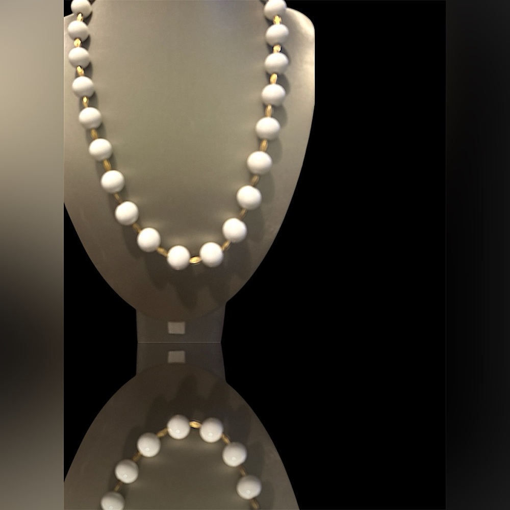 Elegant White and Gold Beaded 20”  Necklace